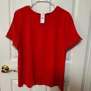 Ann Taylor Large NWT Red Blouse Short Sleeves With Circular Lace Details